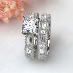 Elegant Princess Cut Sterling Silver Wedding Sets