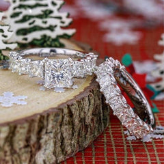 Brilliant Princess Cut Sterling Silver Wedding Sets