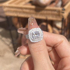 Fine Cushion Cut Sterling Silver Halo Engagement Rings