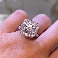 Luxurious Cushion Cut Sterling Silver Halo Engagement Rings