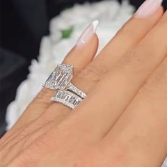 Women's Diamond Asscher Cut Sterling Silver Wedding Sets