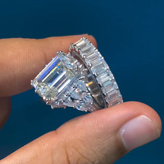 Exquisite Sterling Silver Emerald Cut Engagement Rings