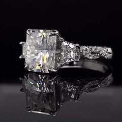 Three Stone Radiant Cut Sterling Silver Engagement Rings