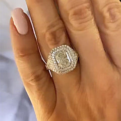 Double Halo Radiant Cut Sterling Silver Engagement Rings