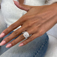 Double Halo Round Cut Sterling Silver Engagement Rings