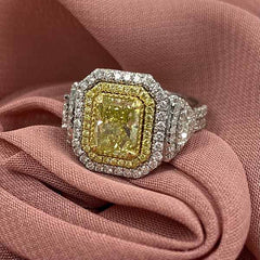 Unique Yellow Diamond Radiant Cut Sterling Silver Engagement Rings