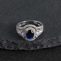 Oval Cut Halo Sterling Silver Wedding Rings