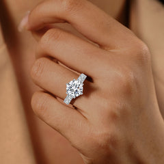 Luxury Diamond Filled Round Cut Sterling Silver Engagement Rings
