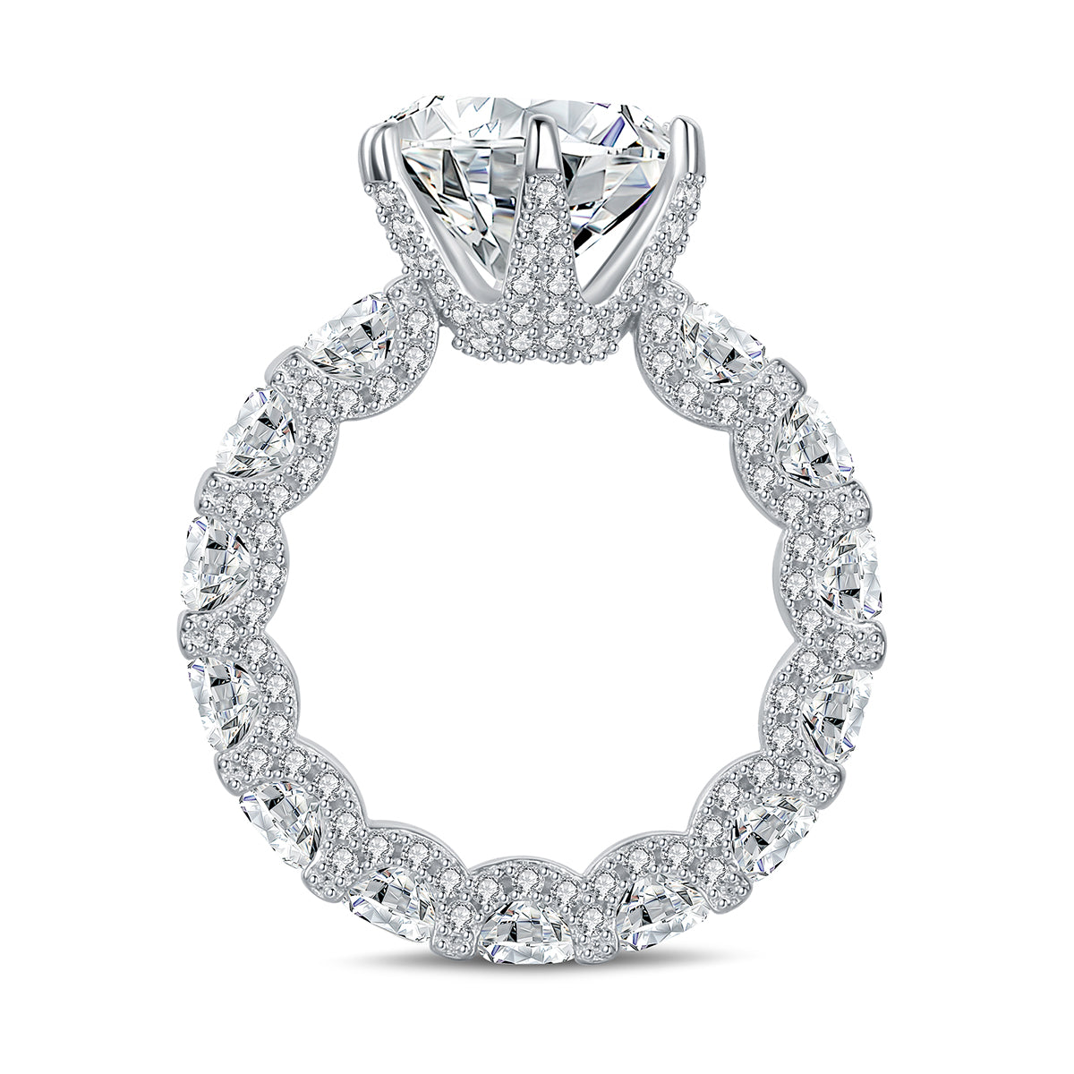 Luxury Diamond Filled Round Cut Sterling Silver Engagement Rings