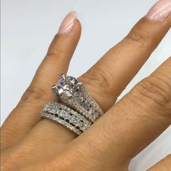 Luxury Inlay Round Cut Sterling Silver Wedding Sets