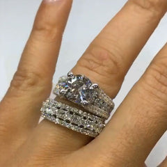 Luxury Inlay Round Cut Sterling Silver Wedding Sets