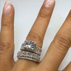 Luxury Inlay Round Cut Sterling Silver Wedding Sets