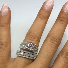 Luxury Inlay Round Cut Sterling Silver Wedding Sets