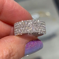 Gravel Inlay Round Cut Sterling Silver Wedding Bands