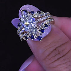 V-Shaped Sapphire Sterling Silver Wedding Sets
