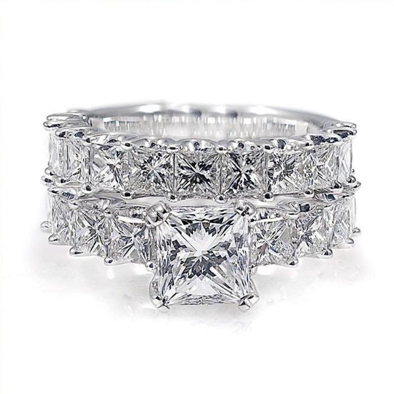 Brilliant Princess Cut Sterling Silver Wedding Sets