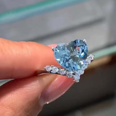 Blue Diamond Sterling Silver Heart Cut Engagement Rings