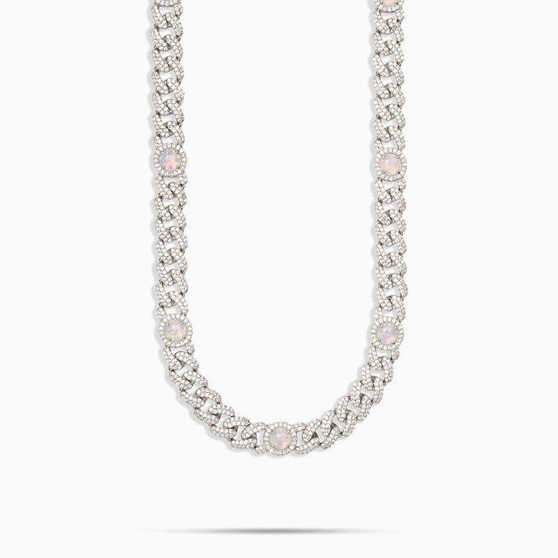Men's 925 Sterling Silver Opal Cuban Chain Necklaces