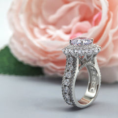 Elevated Hollow Round Cut Sterling Silver Wedding Rings