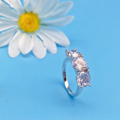 Three Stones Round Cut Sterling Silver Wedding Rings