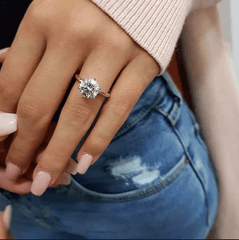 Single Diamond Round Cut Sterling Silver Engagement Rings