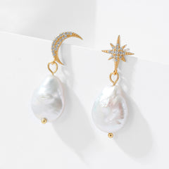 Baroque asymmetric star and moon earrings