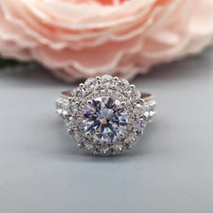Elevated Hollow Round Cut Sterling Silver Wedding Rings