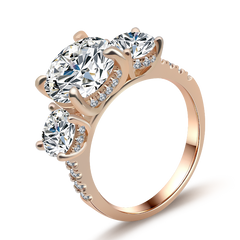 Three Stones Round Cut Sterling Silver Wedding Rings