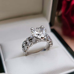 Double Row Diamond  Sterling Silver Heart Cut Engagement Rings