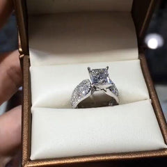 Dense Diamond Princess Cut Sterling Silver Engagement Rings