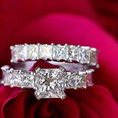 Brilliant Princess Cut Sterling Silver Wedding Sets