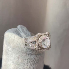 Halo Round Cut Sterling Silver Engagement Rings
