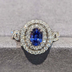 Sapphire Oval Cut Sterling Silver Halo Engagement Rings