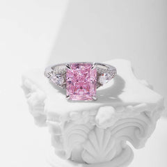 Pink Diamond Radiant Cut Sterling Silver Engagement Rings