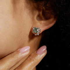 Green Moss Stone Silver Earrings Water Grass Agate
