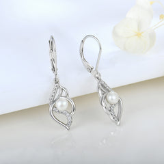 Sterling Silver Pearl Earrings Irregular Geometry