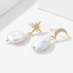 Baroque asymmetric star and moon earrings