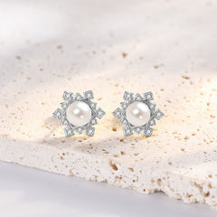 Snowflake Pearl Earrings Light Luxury Elegant High-Grade Sterling Silver