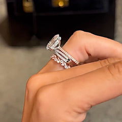 Two-tone Oval Cut Sterling Silver Wedding Sets