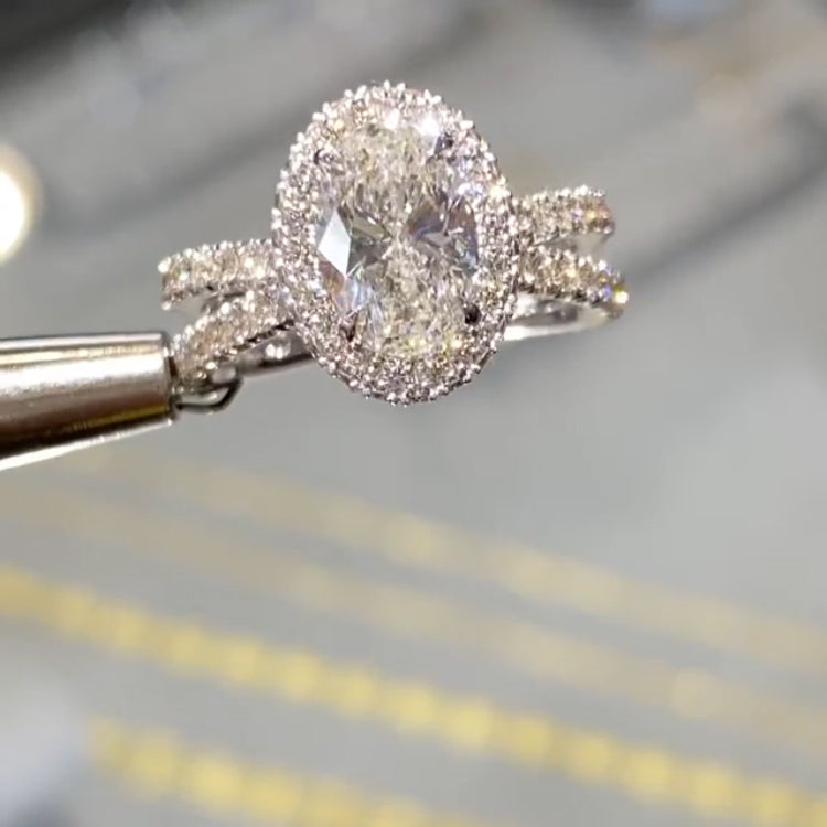 Cross Oval Cut Sterling Silver Engagement Rings