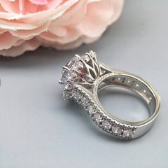 Elevated Hollow Round Cut Sterling Silver Wedding Rings