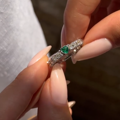 Pavlia Heart Cut Emerald & White Diamond Sterling Silver Engagement Ring