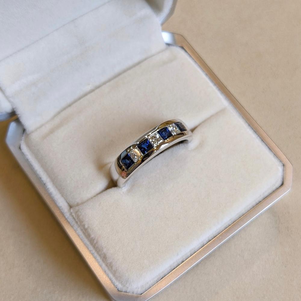 Princess Cut Blue Sapphire Sterling Silver Wedding Bands