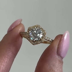 Handmade Hexagonal Halo 3 CT Round Cut Silver Promise Rings