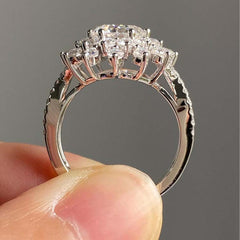 Round Cut Unique Vintage Moissanite Wedding Ring, Three Stone Promise , Split Shank Cluster