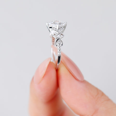 Princess Cut Engagement Ring Art Deco Twig Design Bridal Ring Unique Twist Prong Set Wedding Ring