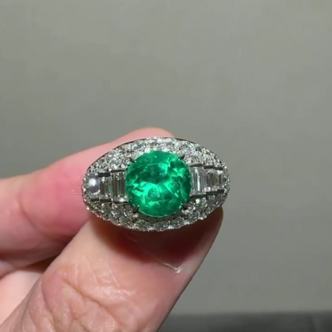 Handmade Emerald Round Cut Retro,Party Fashion Mother's Rings