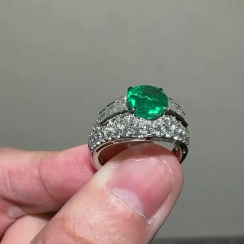 Handmade Emerald Round Cut Retro,Party Fashion Mother's Rings