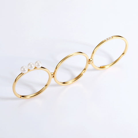 Pearl White Adjustable Length Chain Three-Finger Stacking Wear Stackable Rings