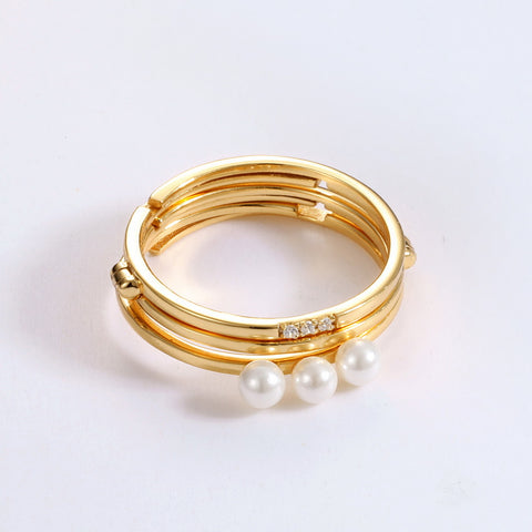 Pearl White Adjustable Length Chain Three-Finger Stacking Wear Stackable Rings